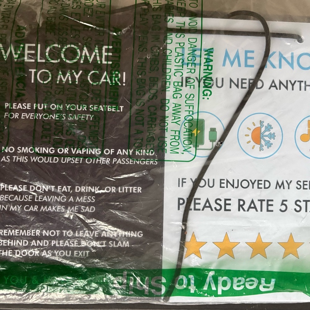Welcome sign with instructions for passengers/ Uber and Lyft drivers